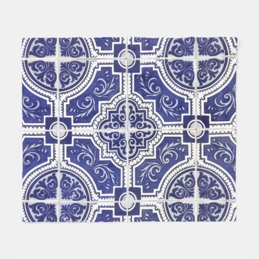 Rustic  Portugees Tiles Pattern - Azulejo Fleece Deken (Voorkant (Horizontaal))