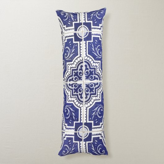 Rustic Portugees Tiles Pattern - Azulejo Lichaamskussen (Achterkant (Verticaal))