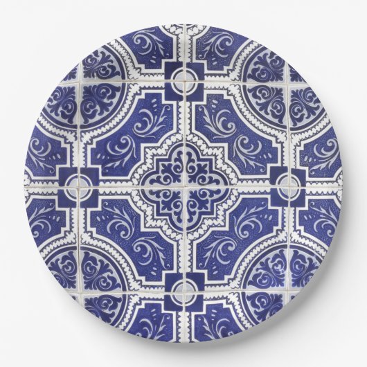 Rustic  Portugees Tiles Pattern - Azulejo Papieren Bordje (Voorkant)