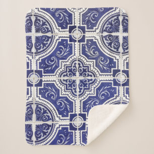 Rustic  Portugees Tiles Pattern - Azulejo Sherpa Deken