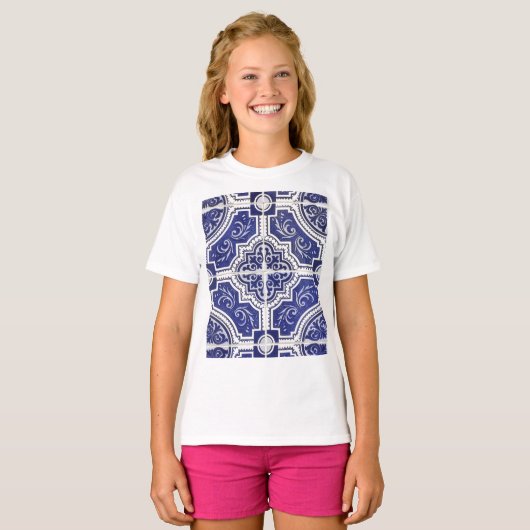 Rustic  Portugees Tiles Pattern - Azulejo T-shirt (Voorkant volledig)
