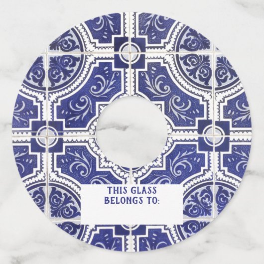 Rustic  Portugees Tiles Pattern - Azulejo Wijnglaslabel (Voorkant)