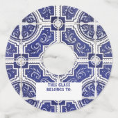 Rustic  Portugees Tiles Pattern - Azulejo Wijnglaslabel (Achterkant)