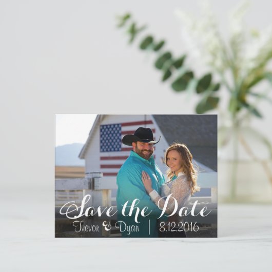Rustic Post Kaart Save the Date (Staand voorkant)