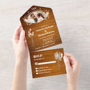 Rustic Post Wedding Dried Flowers Elopement Foto All In One Uitnodiging