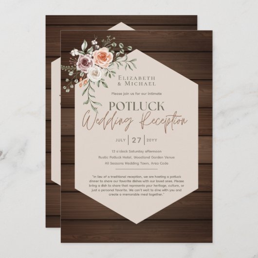 Rustic POTLUCK Sjabloon voor uitnodiging huwelijk (Voorkant / Achterkant)