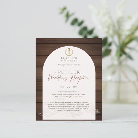Rustic POTLUCK Sjabloon voor uitnodiging huwelijk (Staand voorkant)