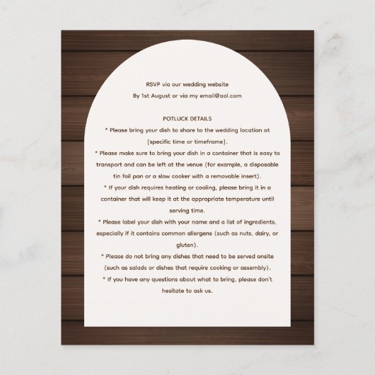 Rustic POTLUCK Sjabloon voor uitnodiging huwelijk (Achterkant)