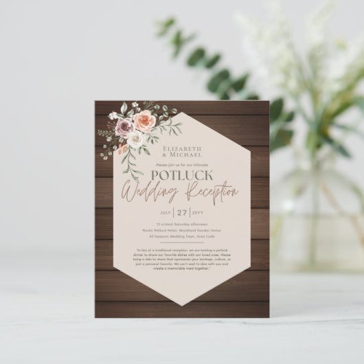 Rustic POTLUCK Sjabloon voor uitnodiging huwelijk (Staand voorkant)
