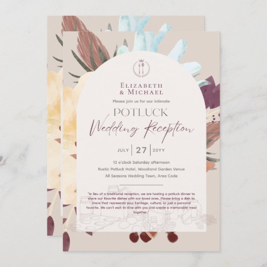 Rustic POTLUCK Wedding Reception Sjabloon Invite F Kaart (Voorkant / Achterkant)