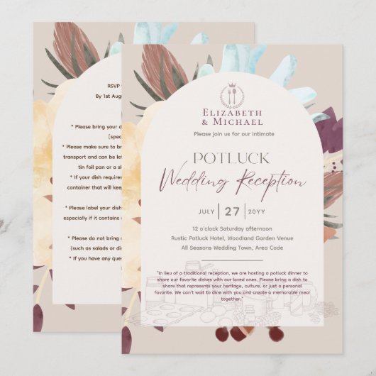 Rustic POTLUCK Wedding Reception Sjabloon Invite F Kaart (Voorkant / Achterkant)
