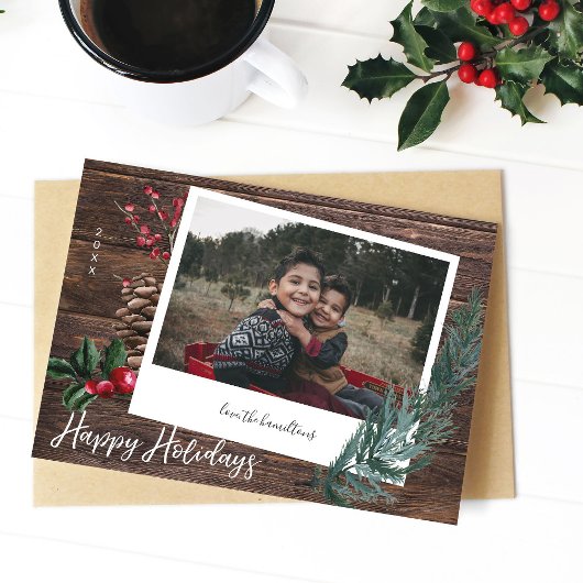Rustic Prettig Kerstfeest- Hout & Instant Foto Kaart