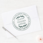 Rustic Prettig Thanksgiving Retouradres Groen  Ronde Sticker (Envelop)