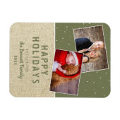 Rustic Prettige feestdagen sneeuw 2 fotocollage Magneet (Horizontaal)