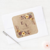Rustic Pretty Autumn Fall Floral Monogram Wedding Vierkante Sticker (Envelop)