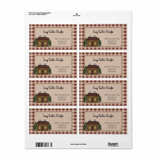 Rustic Primitive Country Homespun Log Cabin Ship Etiket (Full Sheet)