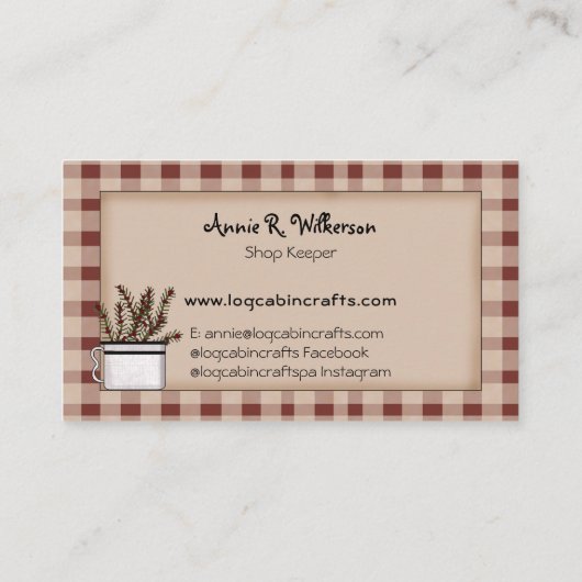 Rustic Primitive Country Homespun Log Cabin Visitekaartje (Achterkant)