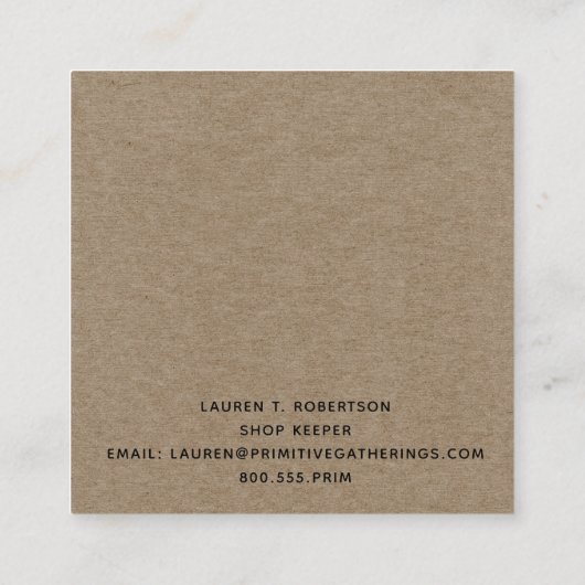 RUSTIC PRIMITIVE COUNTRY KRAFT VIERKANTE VISITEKAARTJE (Achterkant)