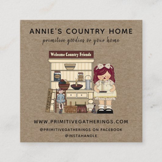 RUSTIC PRIMITIVE COUNTRY KRAFT VIERKANTE VISITEKAARTJE (Voorkant)