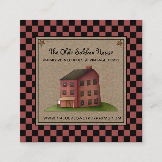 Rustic Primitive Country Saltbox House Vierkante Visitekaartje (Voorkant)