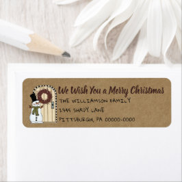 Rustic Primitive Snowman Kraft Return Address Etiket