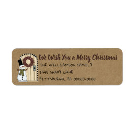 Rustic Primitive Snowman Kraft Return Address Etiket