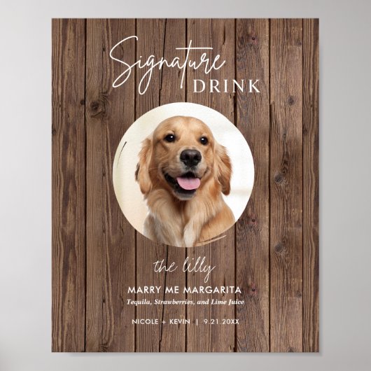 Rustic Printable Dog Wedding Signature Drink Sign Poster (Voorkant)