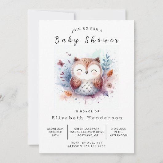 Rustic Printable Owl Baby shower Kaart (Voorkant)