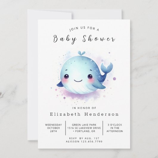 Rustic Printable Whale Baby shower Kaart (Voorkant)