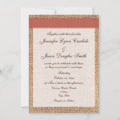 Rustic Printed Burlap Burnt Oranje Ribbon Wedding Kaart (Voorkant)