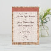 Rustic Printed Burlap Burnt Oranje Ribbon Wedding Kaart (Staand voorkant)