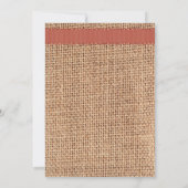Rustic Printed Burlap Burnt Oranje Ribbon Wedding Kaart (Achterkant)