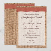 Rustic Printed Burlap Burnt Oranje Ribbon Wedding Kaart (Voorkant / Achterkant)