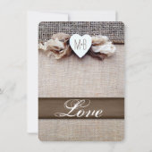 Rustic Printed Burlap Heart Initiaal Wedding Invit Kaart (Achterkant)