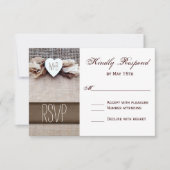 Rustic Printed Burlap Heart Initialen Wedding RSVP (Voorkant)