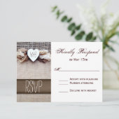 Rustic Printed Burlap Heart Initialen Wedding RSVP (Staand voorkant)