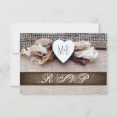 Rustic Printed Burlap Heart Initialen Wedding RSVP (Achterkant)