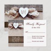 Rustic Printed Burlap Heart Initialen Wedding RSVP Kaartje (Voorkant / Achterkant)