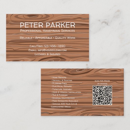 Rustic Professional Contractor Card with QR Code Visitekaartje (Voorkant / Achterkant)