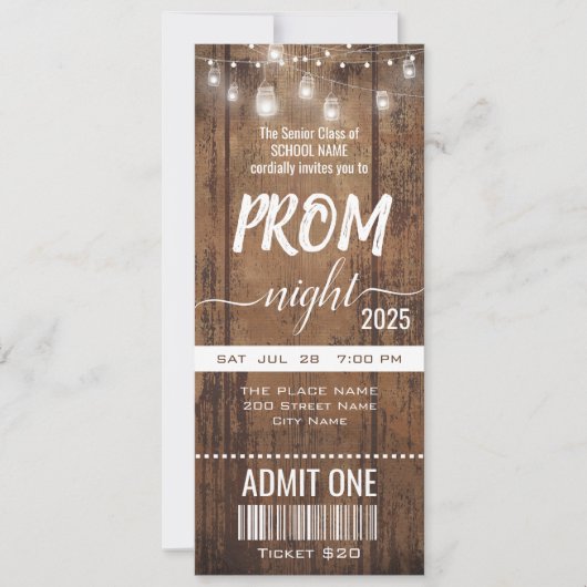Rustic Prom Night Party Ticket Uitnodiging (Voorkant)