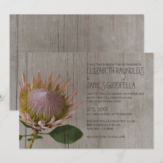 Rustic Protea Wedding Invitations Kaart (Voorkant / Achterkant)