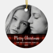 Rustic Pset 2-foto Editable kerstversiering Keramisch Ornament (Voorkant)