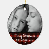 Rustic Pset 2-foto Editable kerstversiering Keramisch Ornament (Links)