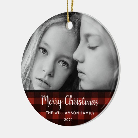 Rustic Pset 2-foto Editable kerstversiering Keramisch Ornament (Links)