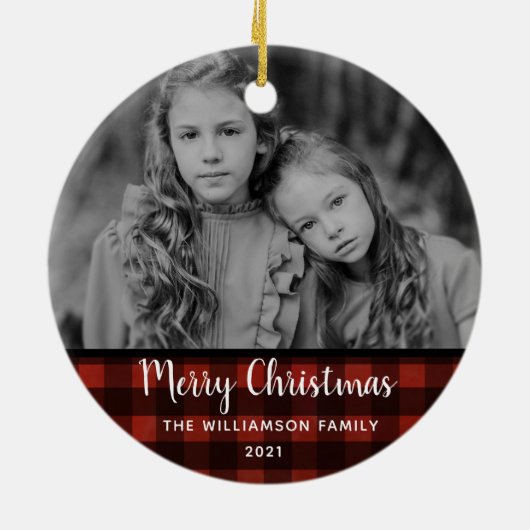 Rustic Pset 2-foto Editable kerstversiering Keramisch Ornament (Achterkant)