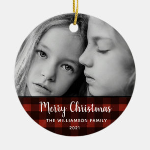 Rustic Pset 2-foto Editable kerstversiering Keramisch Ornament