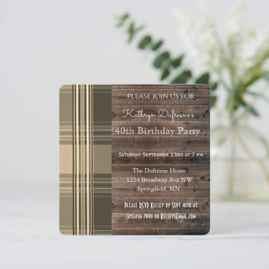 Rustic & Pset Elegance Birthday Party Uitnodiging (Staand voorkant)