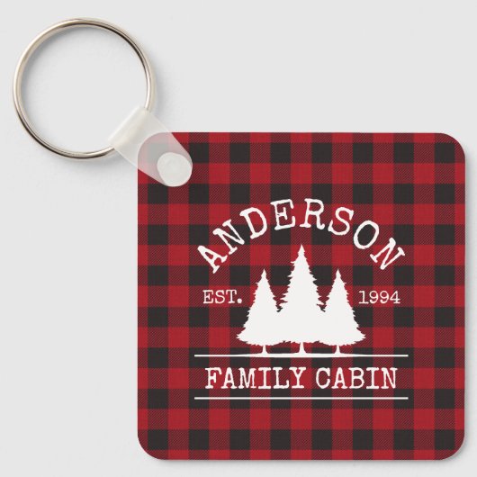 Rustic Pset Familienaam Cabin Square Sleutelhanger (Voorkant)