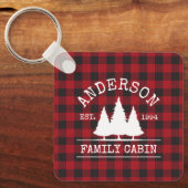 Rustic Pset Familienaam Cabin Square Sleutelhanger (Voorkant)