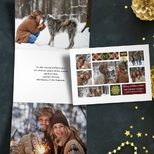 Rustic Pset & Gold Snowflakes Multi-Photo Drieluik Wenskaart